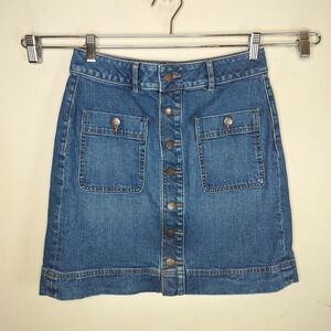 LOFT Denim Jean Skirt Button Up Pockets